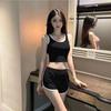 Korean Style Women's Summer Yoga Set: Three-Quarter Length Hot Pants and Trendy Outerwear for Running and Casual Workouts.