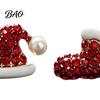 Christmas Costume Jewelry 1 Pair Stud Earrings, Sparkly Red Rhinestone Stocking Lightweight Alloy Ear Pins And Santa Hat Holiday Gifts for Women