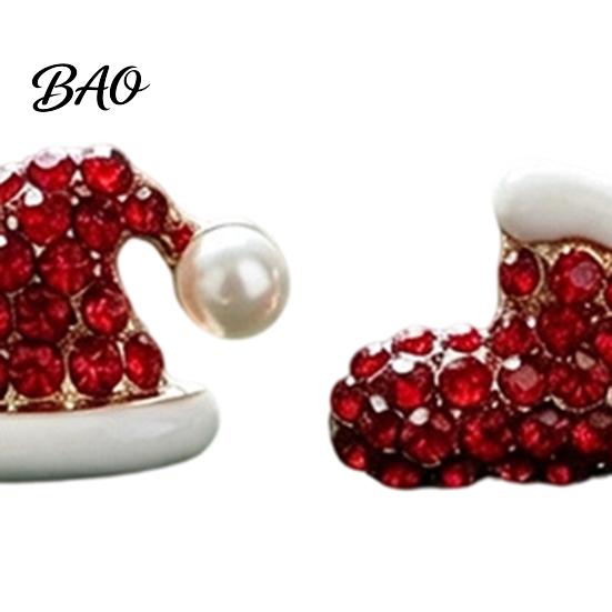 Christmas Costume Jewelry 1 Pair Stud Earrings, Sparkly Red Rhinestone Stocking Lightweight Alloy Ear Pins And Santa Hat Holiday Gifts for Women
