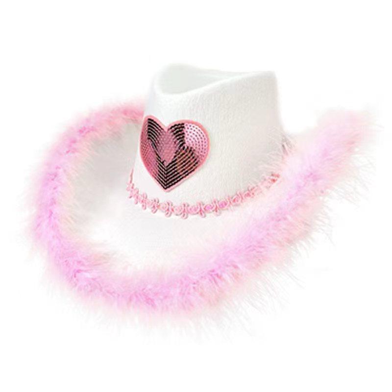Rhinestone Love Heart Women Glitter Cowboy Hat Fur-edged Cowgirl Hats Women Funny Performance Costume Cosplay Hat for Wedding