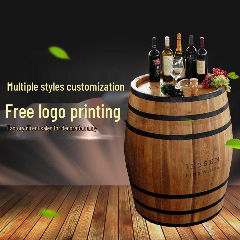 Decorative Oak Wine Barrel Cabinet with Half-Door Display