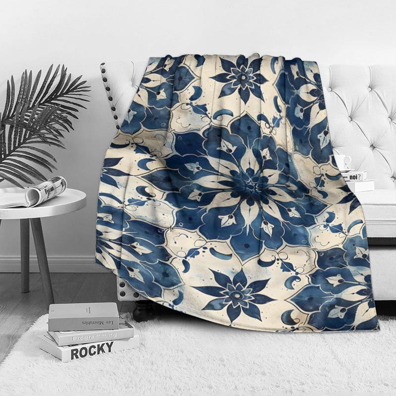 Bohemian Floral Paisley Waterproof Blanket Indigo Blue Throw Rug Decorative Bed Sofa Cover