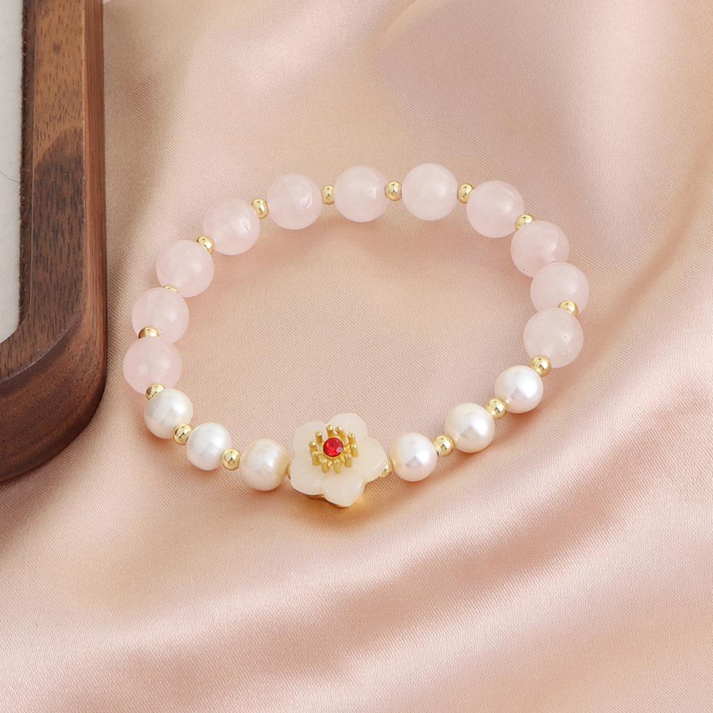 Natural freshwater pearl powder crystal aquamarine crystal bracelet peach blossom hand jewelry bracelet small fresh jewelry