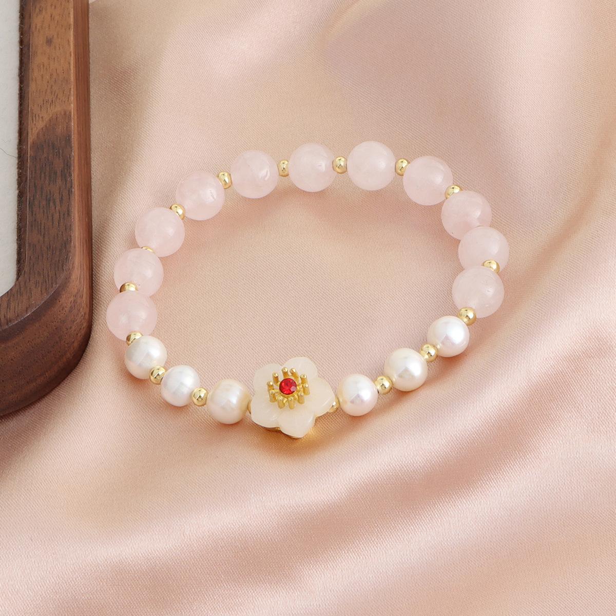 Natural freshwater pearl powder crystal aquamarine crystal bracelet peach blossom hand jewelry bracelet small fresh jewelry