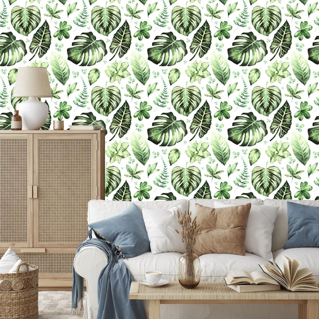Tropical Leaves Green Wallpaper for Living Room and Bedroom 50x1000