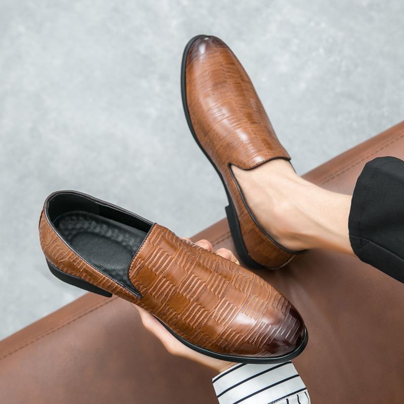 Men Loafers Leather Shoes Formal Business Flats Slip On Shoes Wedding Dress Prom Black Shoes Large Size