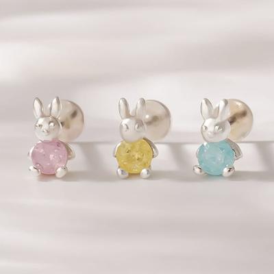 JEWNEL (1+1)Silber925 Pastellfarbener Zirkonia-Edelstein-Hase Silber Labret Piercing (3 Farben)