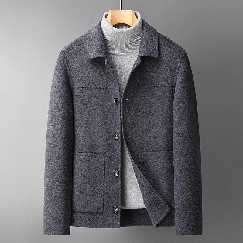 Autumn and Winter Men's Handmade Double-sided Tweed Jacket Fashion Casual Lapel Collar Japanese Tooling Woolen Jacket Men