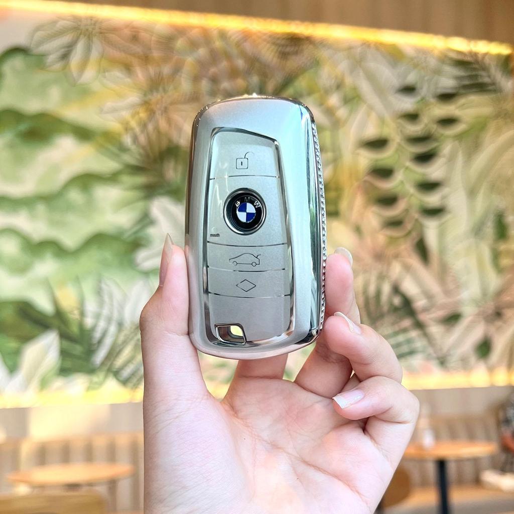 BMW Key Case: Compatible with X1, X2, X3, X4, X5, New 1 Series, 3 Series, 5 Series. Blade Style Shell with Women's Buckle Bag.