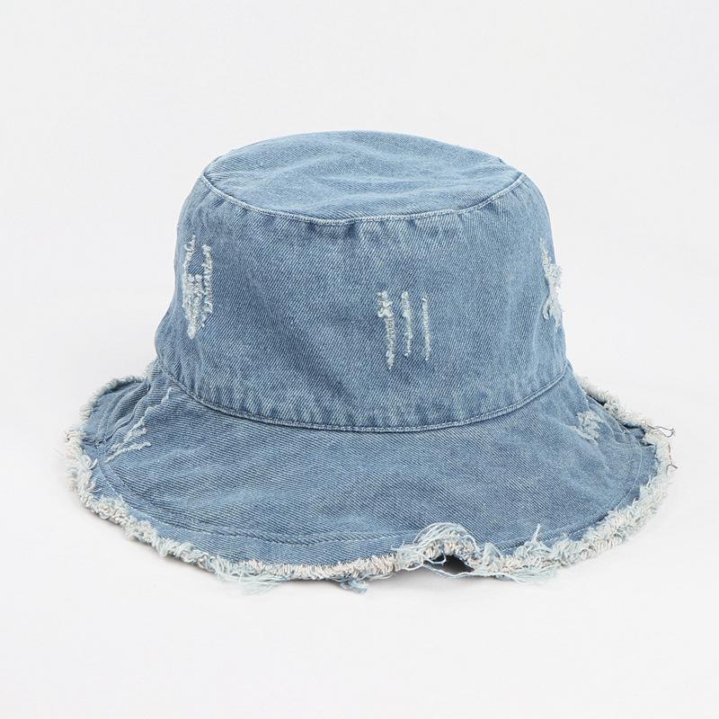 Klobouk Bucket Hat - Lehký, S patinou, S roztřepeným lemem, Neformální sluneční klobouk rybářského typu pro ženy a dívky - Modrá džínovina praná, Ideální pro venkovní aktivity