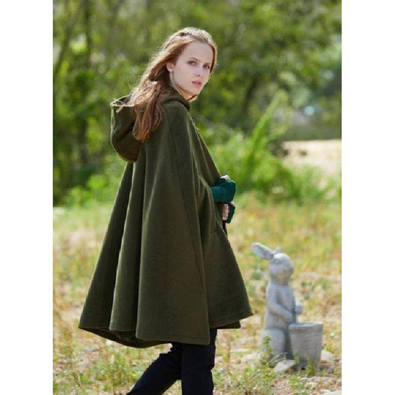 Wish Amazon Fall and Winter Women's Loose Hooded Button Faux Wool Loose Cape Tops Inverness Cloak
