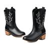 Women Summer Embroidery Western Boots Cowgirls Ankle Boots Hollow Out Chunky Heels Shoes