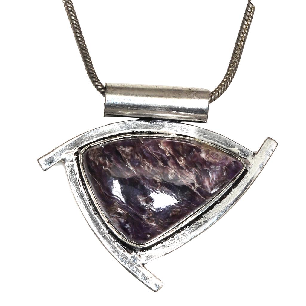 Gemstone Silver Cheroite  Pendant 2.5" Jewelry Russian Tanzanite Ethnic