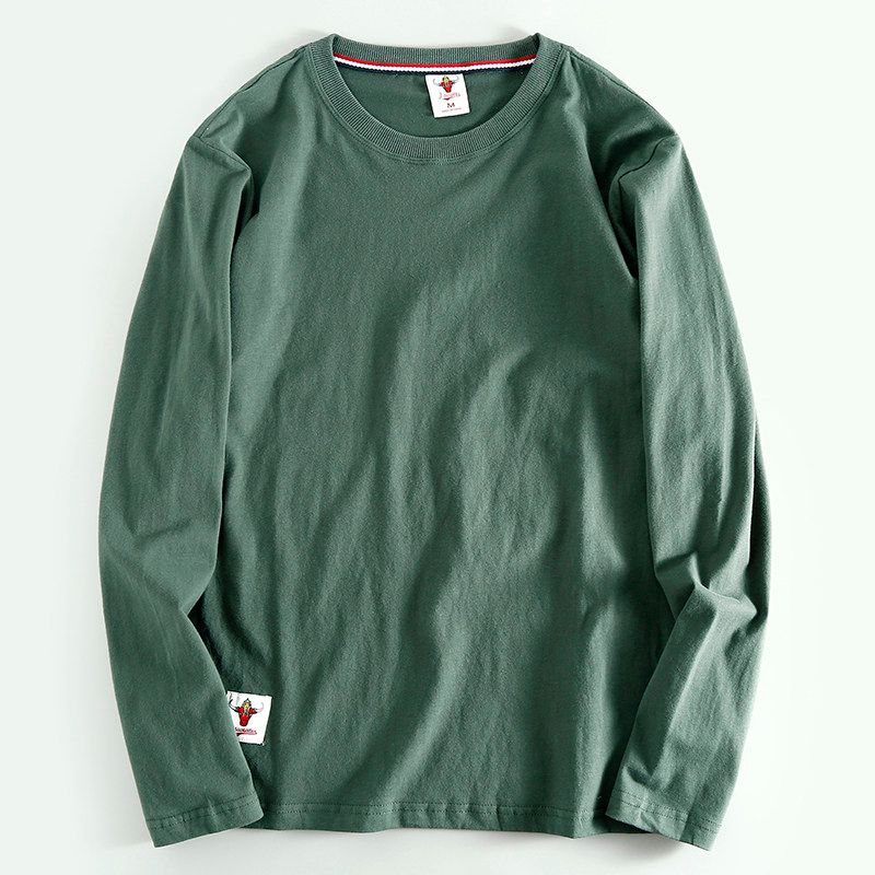 Daily Order Cutting Label Export Export Remaining Tail Order Cutting Label Men Long Sleeves T-shirt Spring and Autumn Pure Cotton Solid Color T-shirt