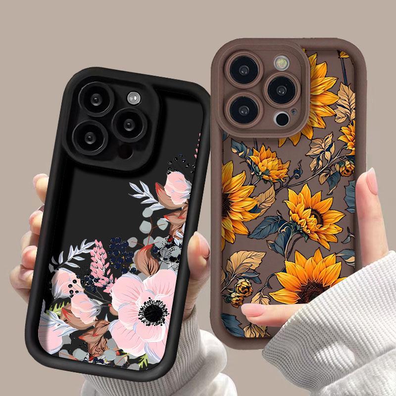 Soft Silicone Phone Case For Samsung Galaxy S25 Ultra S24 FE S23 Plus S22 S21 FE S20 FE Shockproof Flower Painted Funda Cover