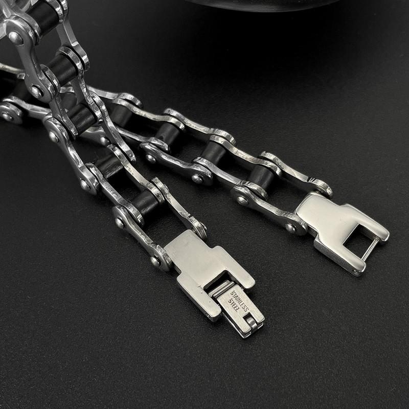 Men's Stainless Steel Fashionable Simple Personalized Smooth Hollow Motorcycle Chain Titanium Bracelet