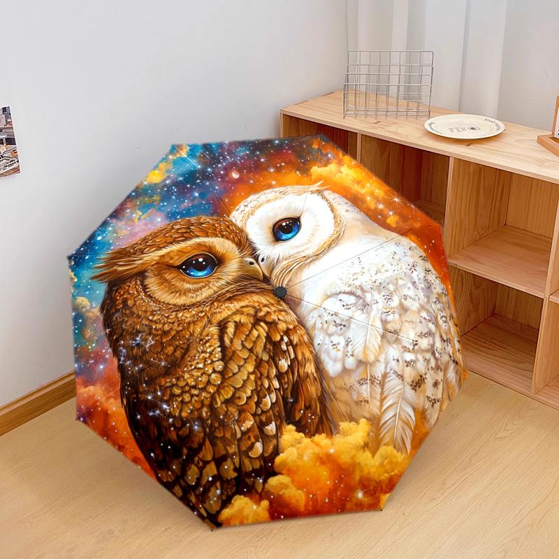 1 PC Automatic Folding Umbrella - Owls Pattern, Portable & Foldable Design with 8 Ribs, Christmas Birthday Gifts