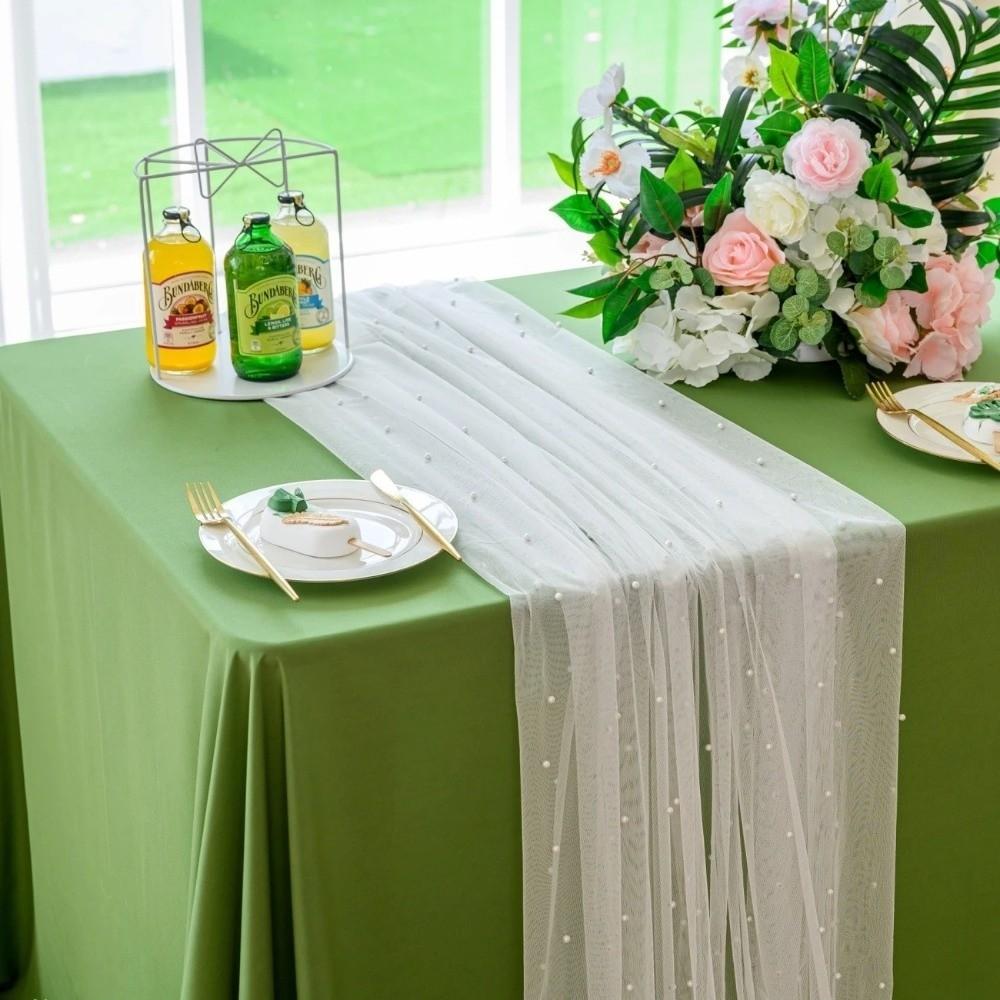 0.75*3M Table Flag Semi Transparent Gauze Mesh Table Runner Sheer Drapes Pearl Tulle Wedding Arch Drapes Wedding Party