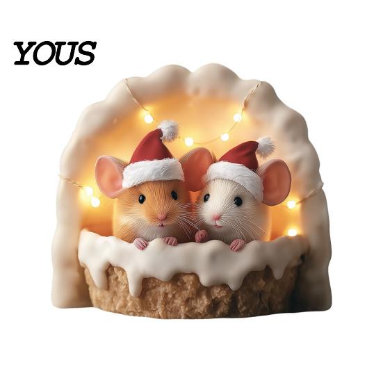 Indoor Outdoor Decorative Stickers Cute Mouse Wall Sticker, PVC Waterproof Decal, Winter Santa Hat Durable Weatherproof Graphics Art Decor,