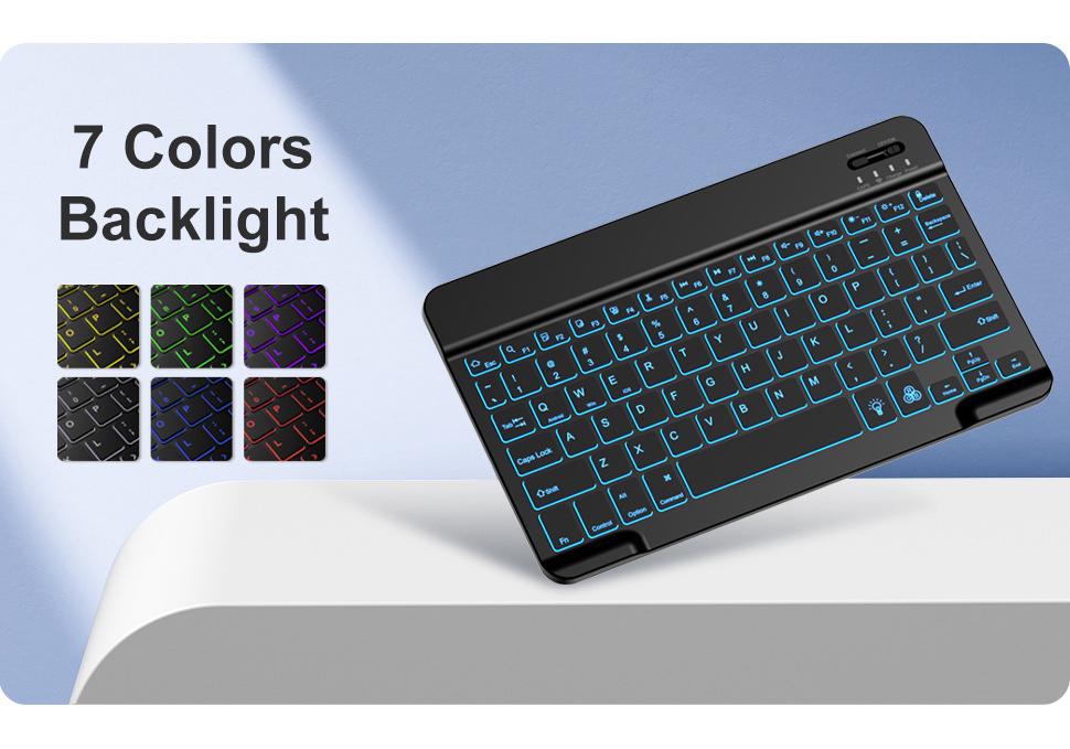 iPad Keyboard Case 10.9" for 11th Gen with 7-Color Backlight, Magnetic Attach, Pen Slot, Detachable, Fits Air & 9th Gen Tablets