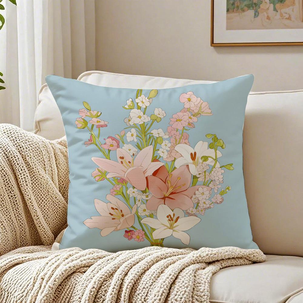 Beautiful and Warm Lily Flowers Cushion Cover Pillowcase Antidustmite Living Room Sofa Decor Cushion Room