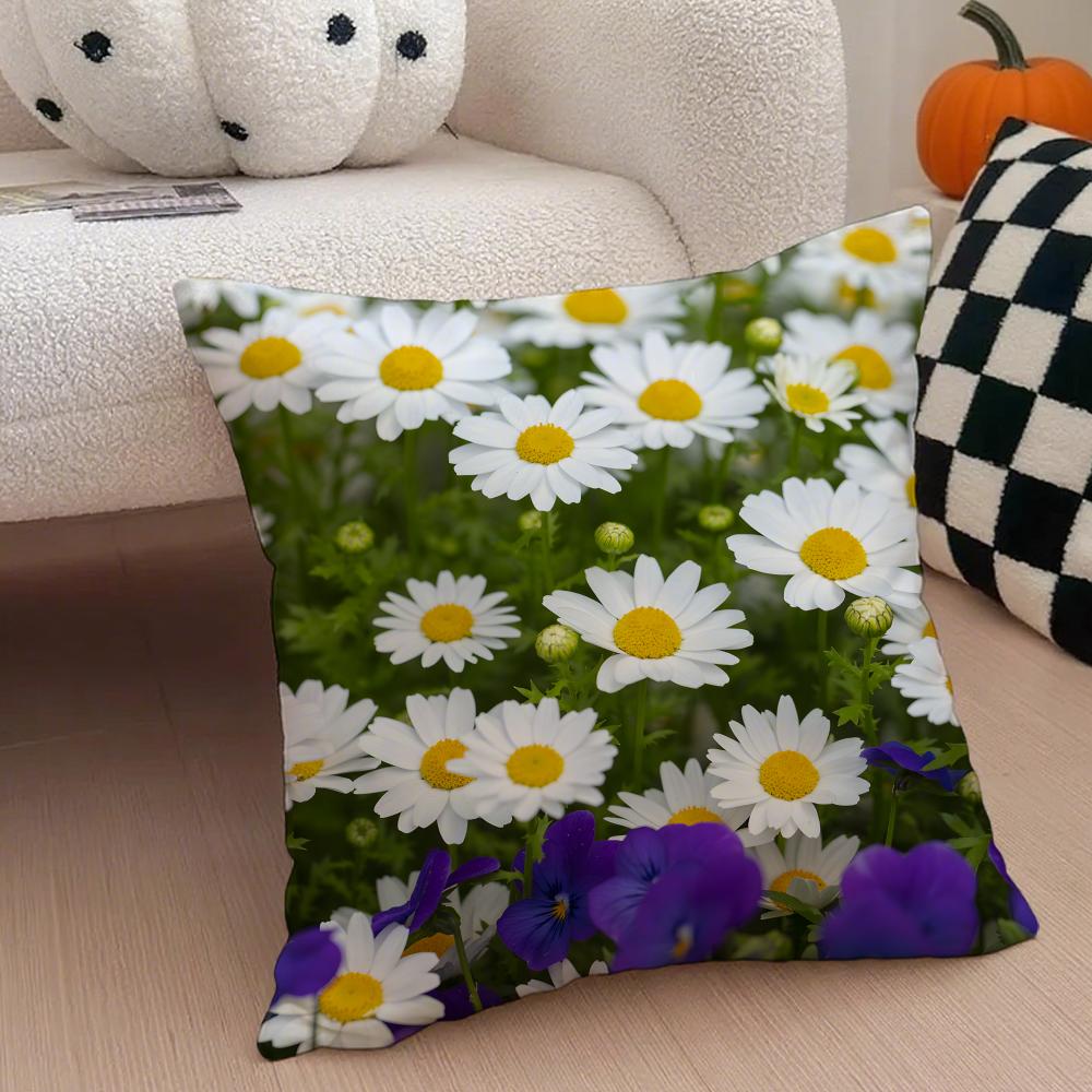 cheerful Natural Flowers in Photography Cushion Cover Throw Pillow Cover Hidden Button Durable Polyester Chair Cushion