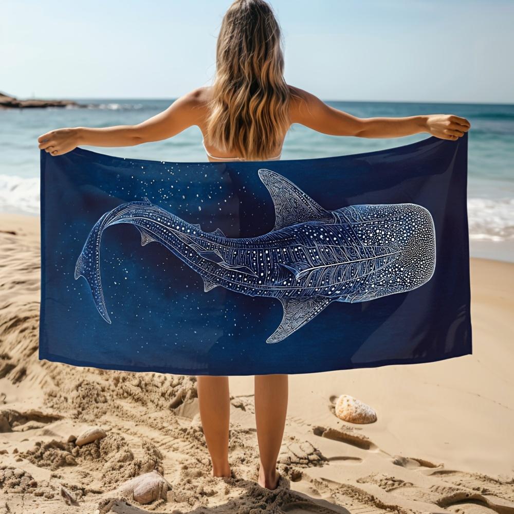Wal-Print Mikrofaser Strandtuch, Modernes Schwarz-Weiß Linienkunst Schnelltrocknendes Sandfreies Badetuch für Pool, Camping und Reisen