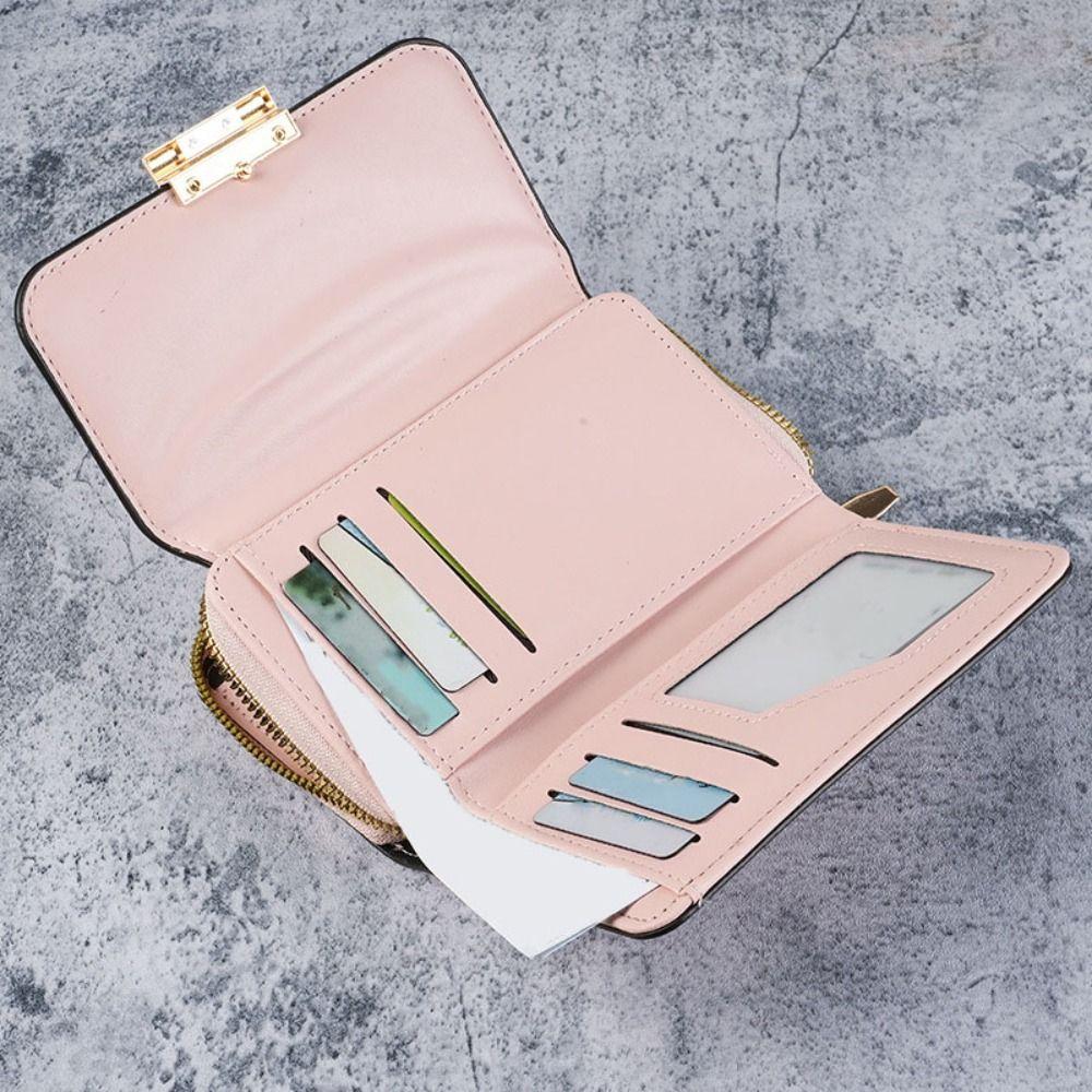 Foldable PU Leather Short Wallet Zipper Women Card Holder Water-proof Three Fold Wallet  Gift