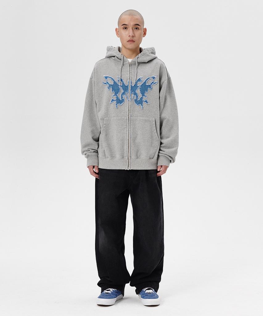 Mahagrid Butterfly Applique Hood Zip-Up Gray(Mg2Esmm413A)