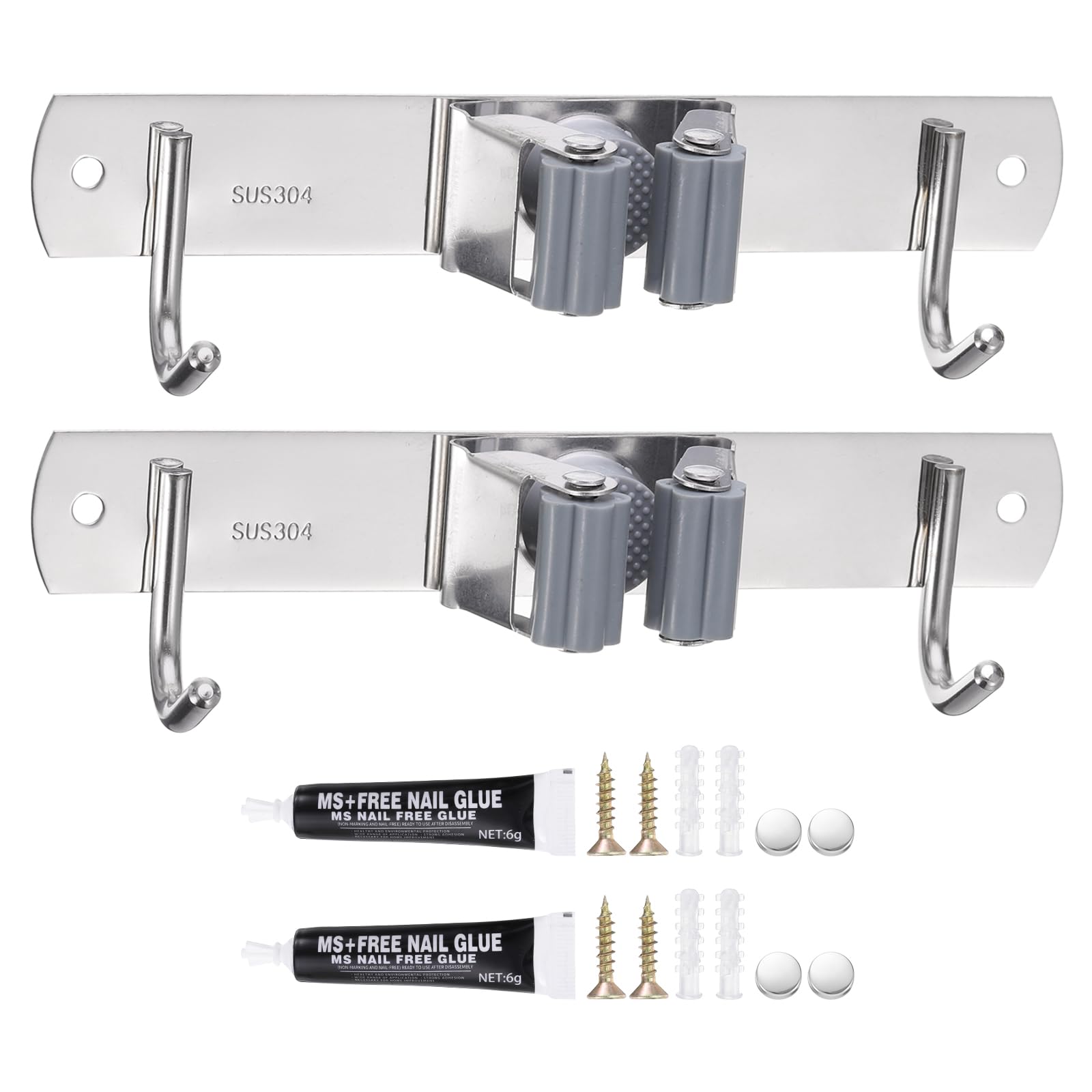 

PATIKIL Настенный держатель для швабры и метлы из нержавеющей стали 304, 2 в 1, идеально подходит для шкафа для белья, серебристый, 2, стойка, крючки, сад,