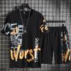 Summer Short-sleeved Not Hooded Black Casual Shorts Thin Sports Suit Fat Round Neck Plus Size