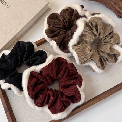 Autunno Inverno Retro Velluto a Coste Peloso Scrunchies Capelli Grandi Fasce Capelli Donna Ragazza Temperamento Corda per Capelli Elastico Accessori Capelli