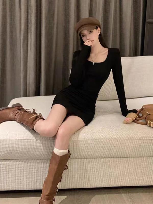 American Style Sexy Slim Fit Mini Dress - Women's Versatile Hip-Hugging Short Skirt for Spring and Autumn