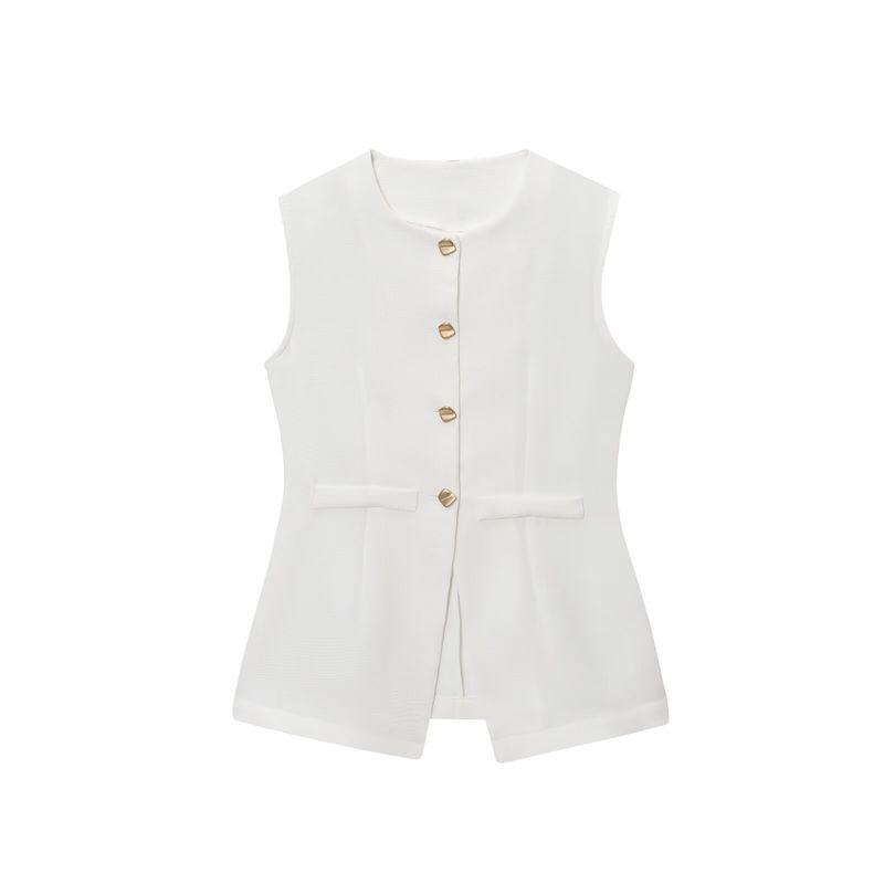 Kaslead New Arrival Women's Fashion Style Fashion Silm Button Decoration Sleeveless Vest Casual Shorts