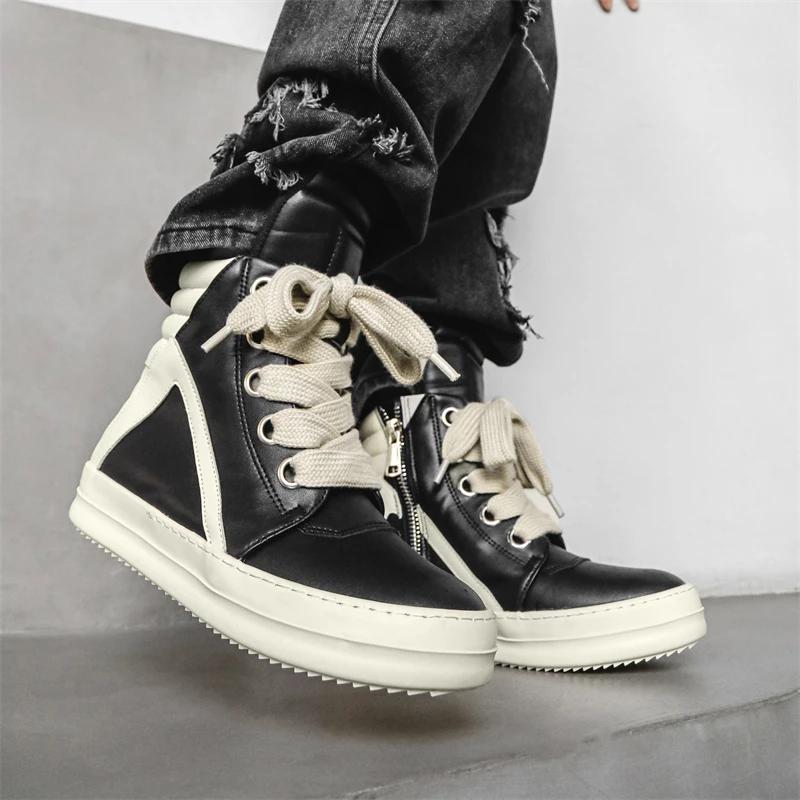 Hoge Sportschoenen Vetersluiting Leren Enkellaarzen Mannen Skateschoenen Basketbal Sneakers 39-44 Mannen Casual Luxe Sneakers