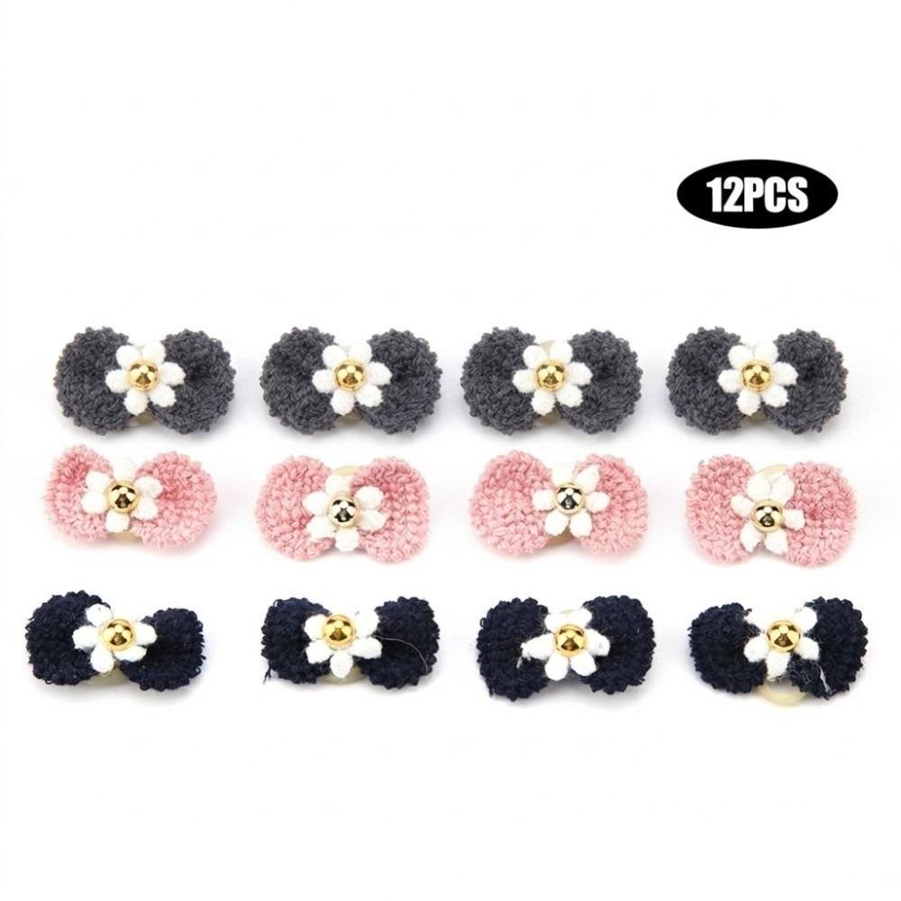12Pcs Cute Style Dog Hair Tie Yarn Bow Pet Head Flower Reusable Pet Hair Bow  Outdoor Walking Bow Hair Tie