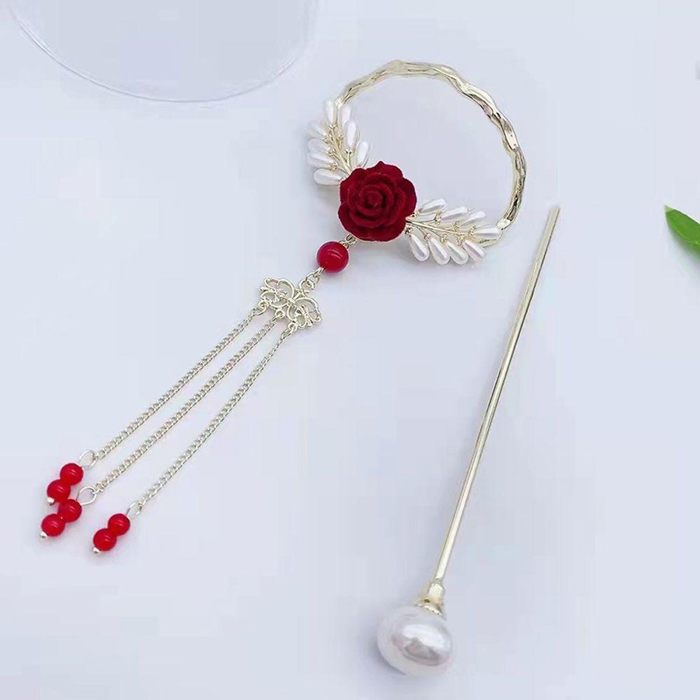 

Винтажная роза жемчужная сладкая цепочка женская заколка для волос головной убор кисточка палочка для волос заколка в китайском стиле