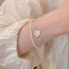 Baroque Style Beads Bangle Double Layer Camellia Flower Bracelets Fashion Pearl Bracelet  Ladies