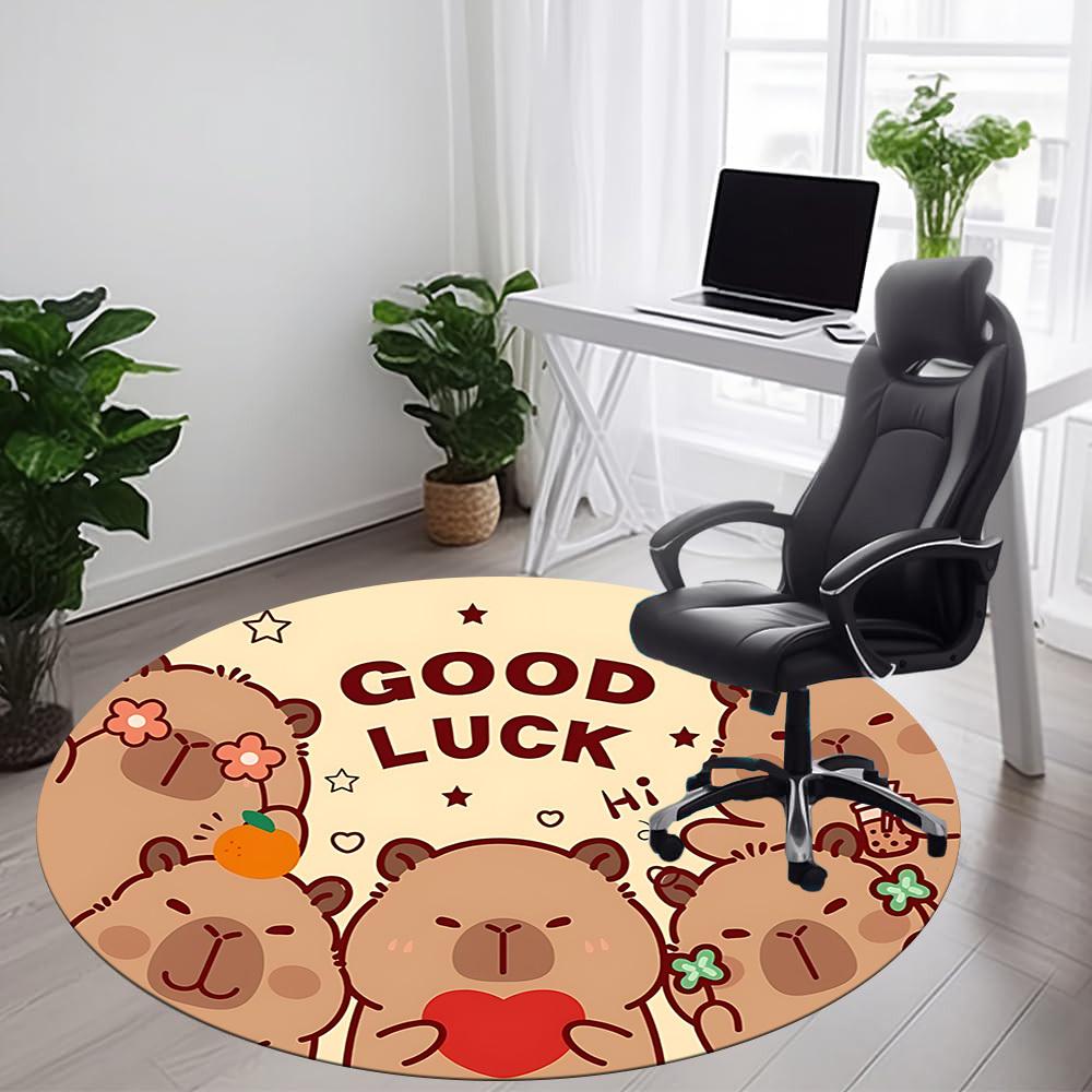 1PC Bear Luck Office Round Area Rug, Mat Suitable ForOffice, Under Office Chairs Bedroom Living Room Home Decor, Room Deco