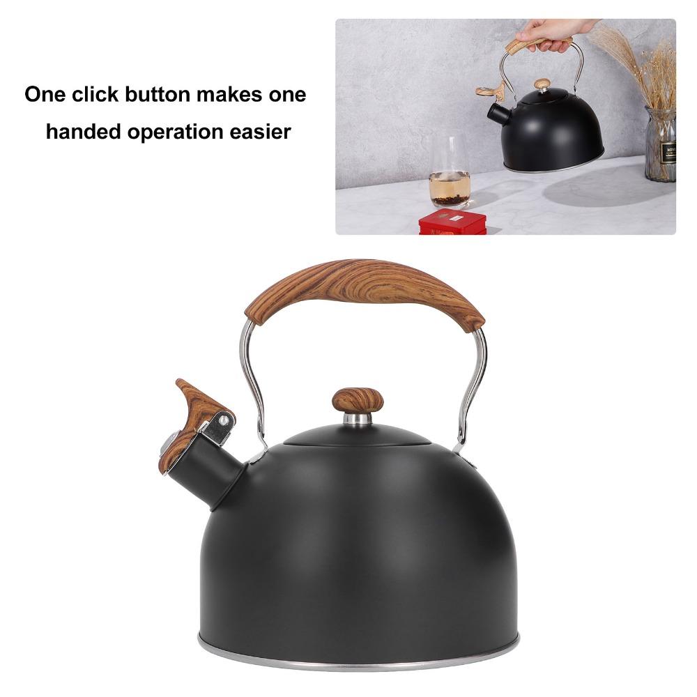 Folding Handle Whistling Tea Kettle Wood Pattern Handle Whistling Tea Pot  Coffee Making