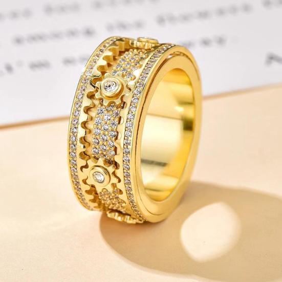 Finger Band Adjustable Anti-Anxiety Fidget Ring Stainless Steel Cubic Zirconia Inlaid Rotating Design Meditation Ring