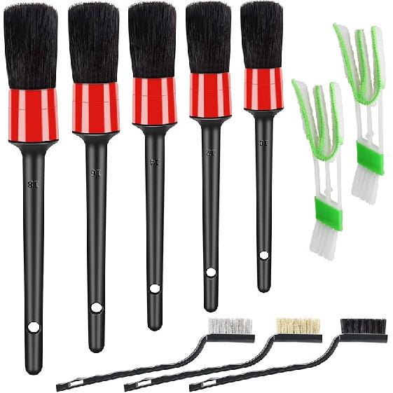 10Pcs Auto Car Detailing Brush Set Car Interior Cleaning Kit Includes 5 Boar Hair Detail Brush,3 Wire Brush, 2 Air Vent Brush For Cleaning Car