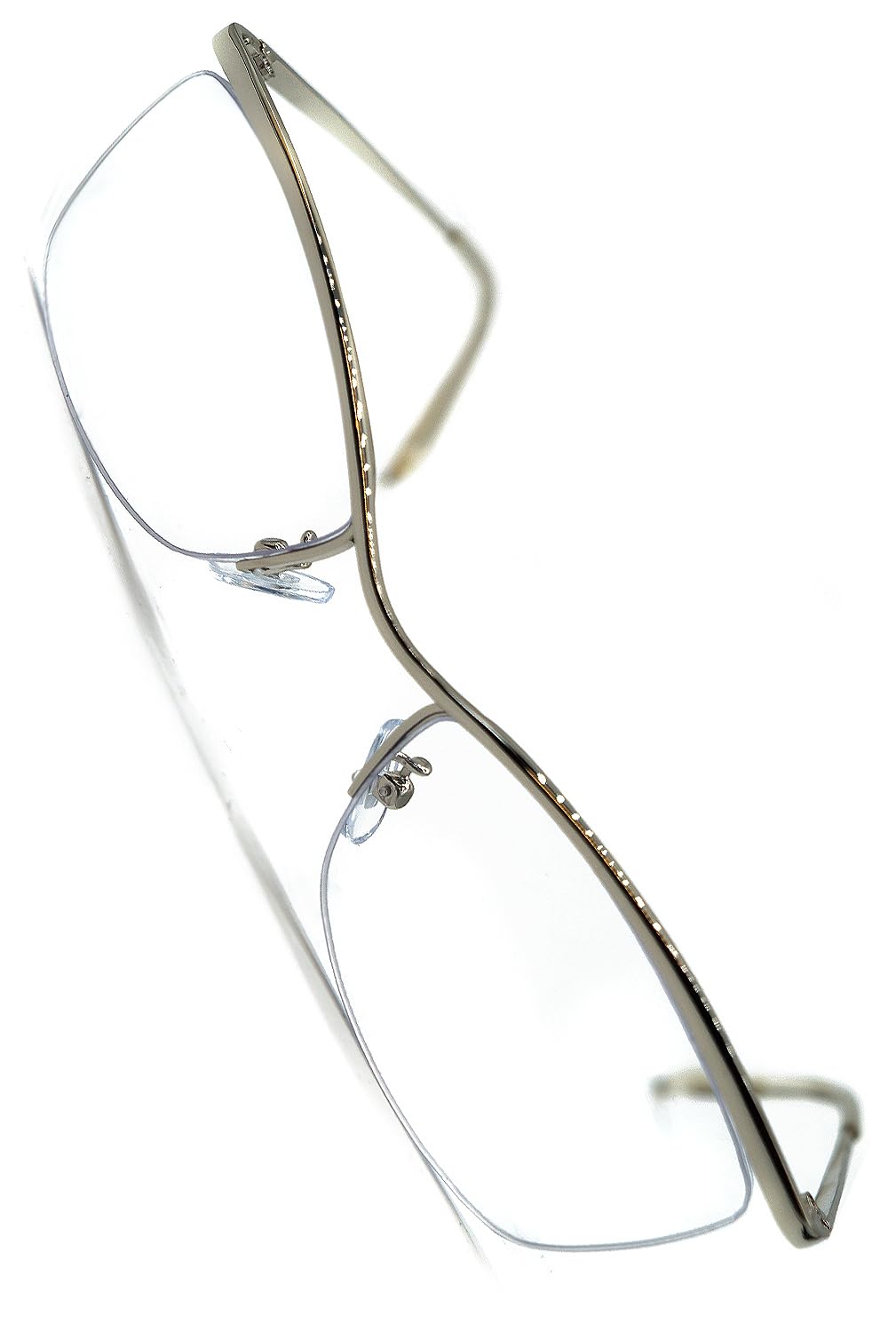 

Silver x Clear Fashion Square Gangster Rimless Slightly Bad Boy Fashion Large Metal Thin [Bliss Leather] Glasses, Shape, Style, Half-Rim, Sunglasses,