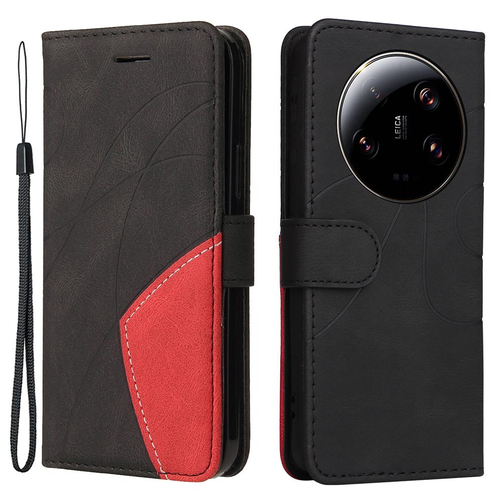 

For Xiaomi 13 Ultra Leather Case Wallet Stand Color Splicing Phone Cover Black