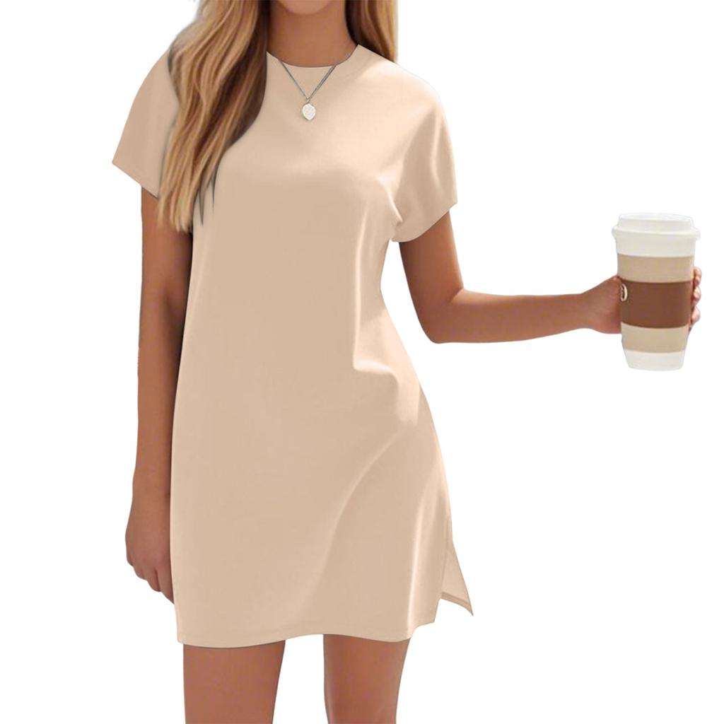 Women's Coverups Short Sleeve T-Shirt Dress Casual Side Slit Loose Fit Knee Length Beach Dress