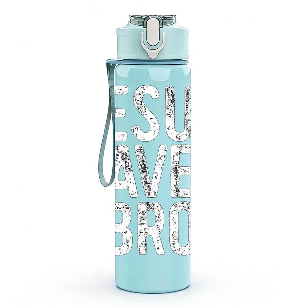1PC Jesus Saves Bro Religious Text Print 750ml Color Plastic Sports Water Bottle Leakproof Flip Straw Lid Suitable for Sports Office Home Use