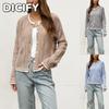 Giacche e Cappotti Invernali Autunnali a Manica Lunga Donna DICFY Vintage Casual Stampa Monocolore