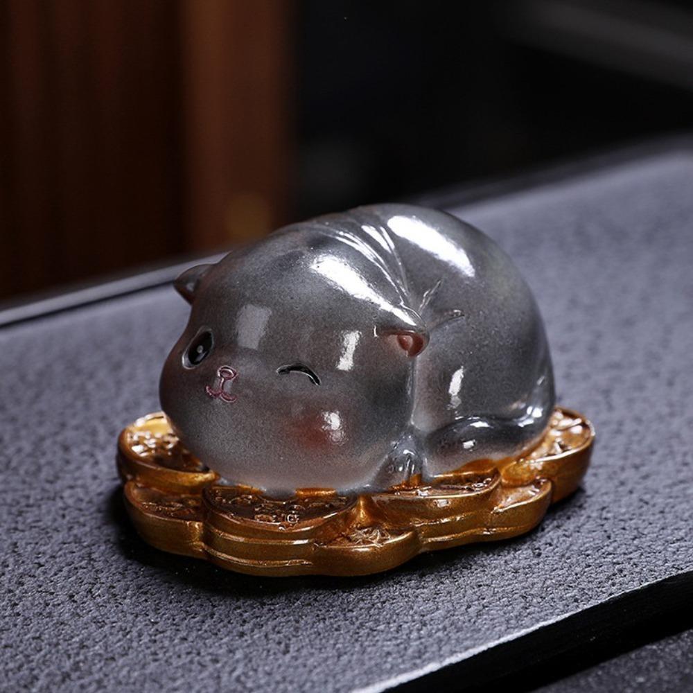 Figurines Lucky Cat Table Decoration Cute Mascot Desktops Animal Ornament  Tea Lover