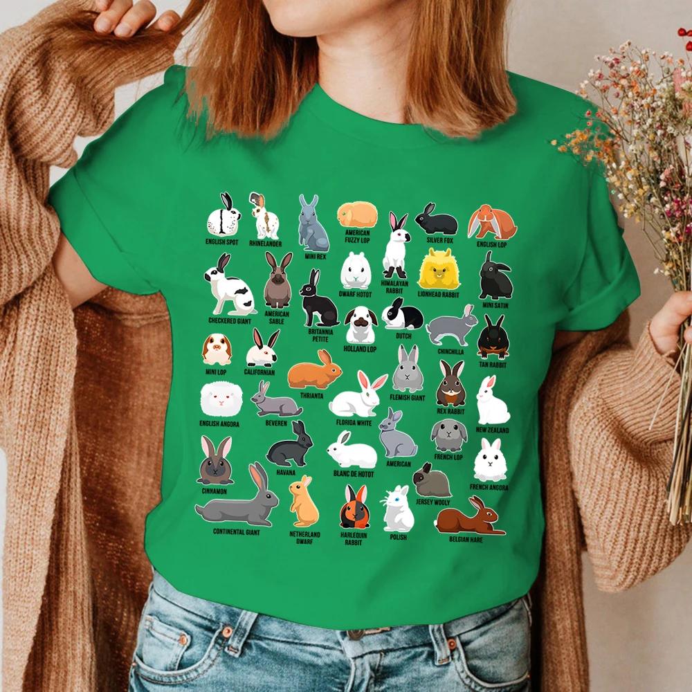 Kawaii Kaninchen Sommer Damen T-Shirt Arten von Kaninchen Aufdruck Oberteile Kurzärmelig Lässig Damen T-Shirts Rundhals Persönlichkeit Kleidung