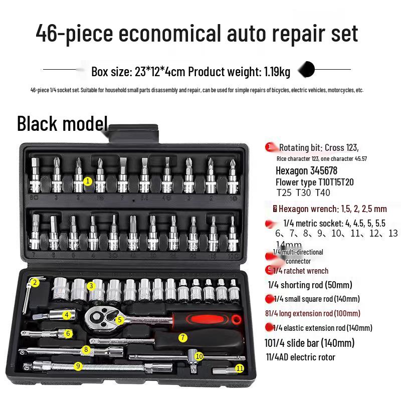 46-Piece Socket Wrench Set for Auto and Home Maintenance